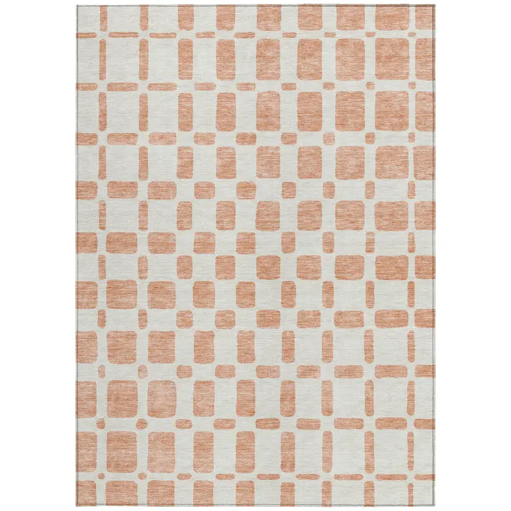 5' X 8' Peach And Beige Geometric Washable Indoor Outdoor Area Rug