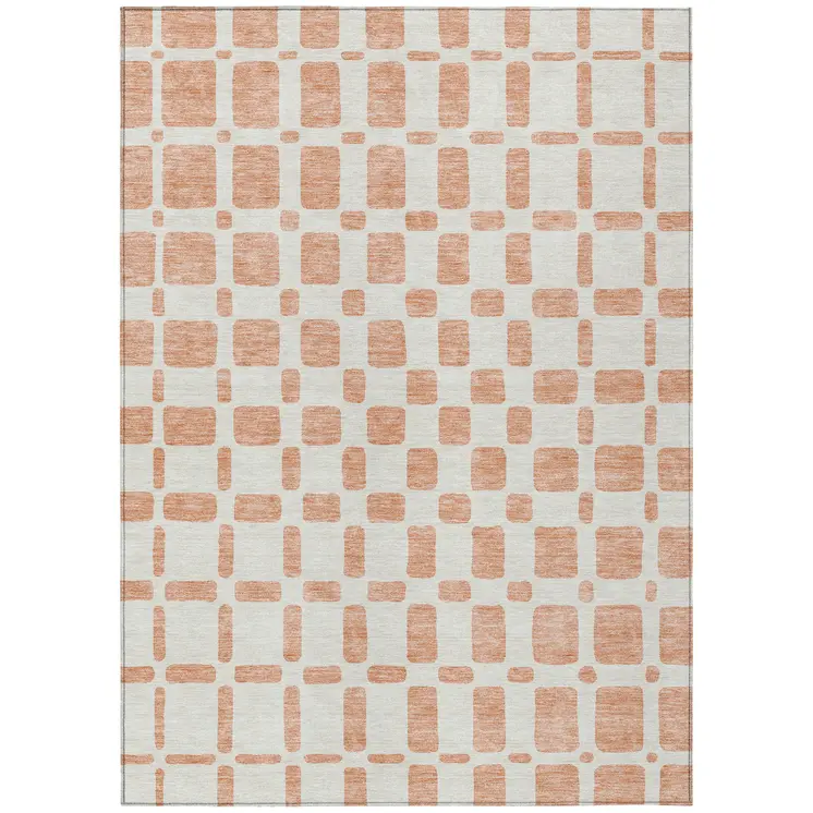 9' X 12' Peach And Beige Geometric Washable Indoor Outdoor Area Rug