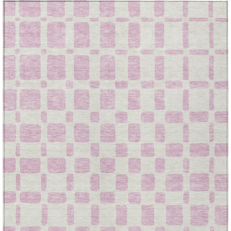 3' X 5' Pink And Ivory Geometric Washable Indoor Outdoor Area Rug