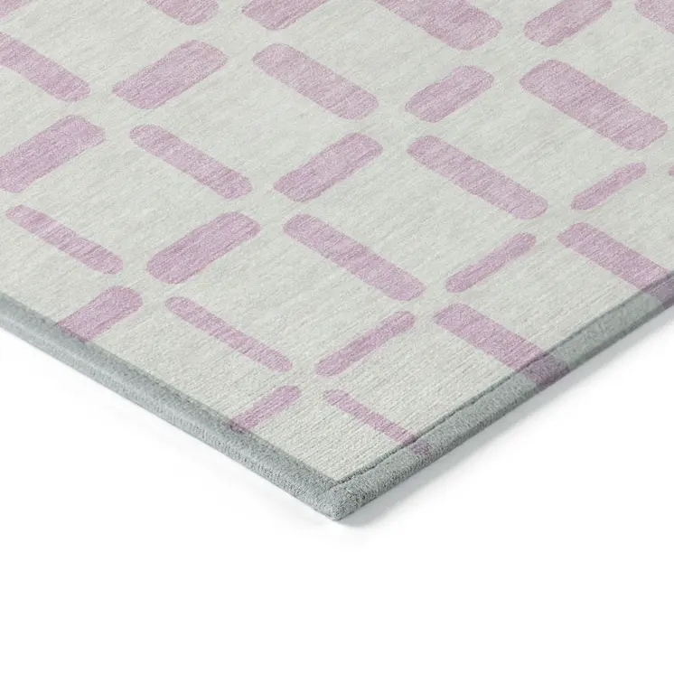 3' X 5' Pink And Ivory Geometric Washable Indoor Outdoor Area Rug