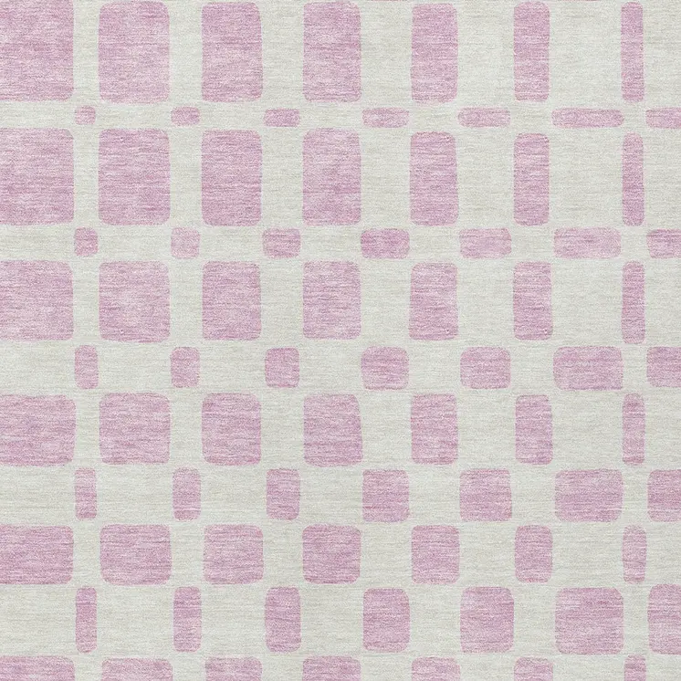 3' X 5' Pink And Ivory Geometric Washable Indoor Outdoor Area Rug