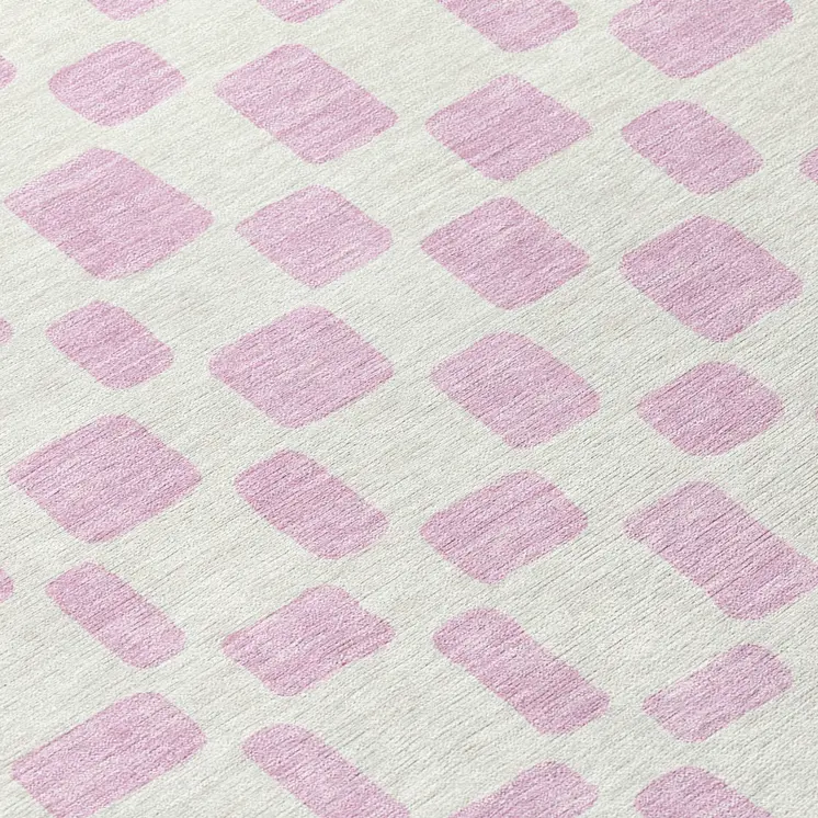 8' Pink And Ivory Round Geometric Washable Indoor Outdoor Area Rug