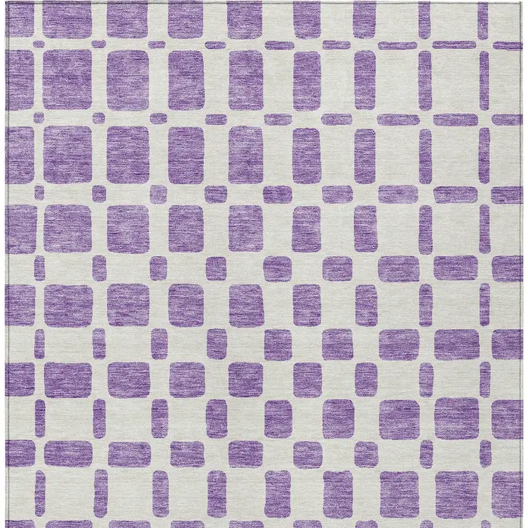 3' X 5' Purple And Ivory Geometric Washable Indoor Outdoor Area Rug