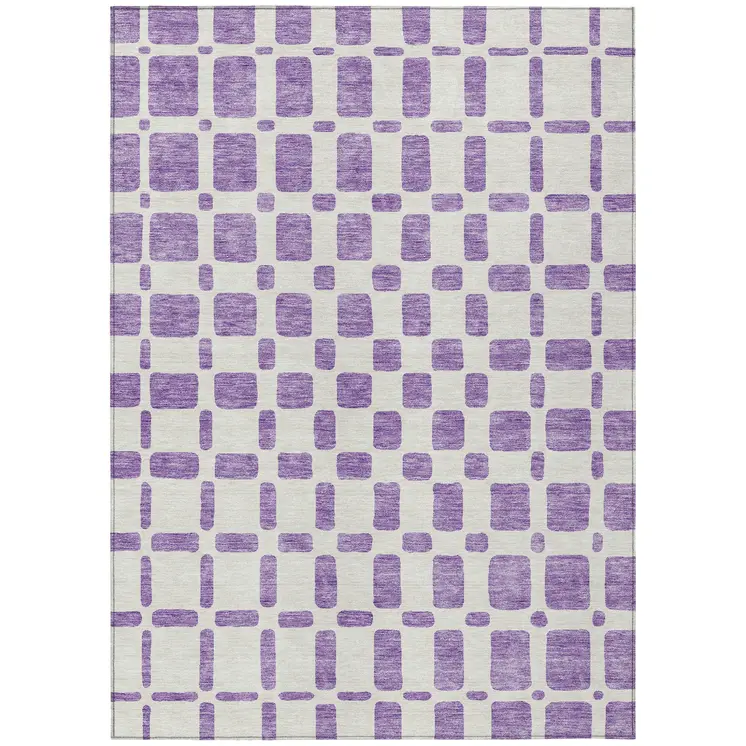 3' X 5' Purple And Ivory Geometric Washable Indoor Outdoor Area Rug