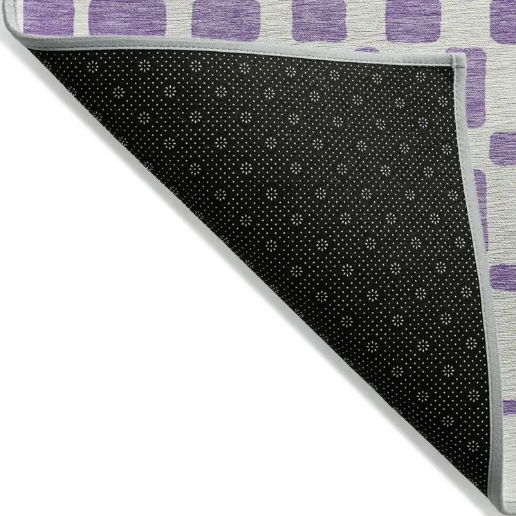 3' X 5' Purple And Ivory Geometric Washable Indoor Outdoor Area Rug
