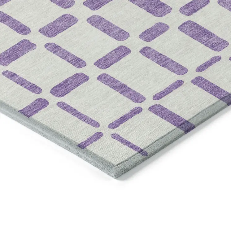3' X 5' Purple And Ivory Geometric Washable Indoor Outdoor Area Rug