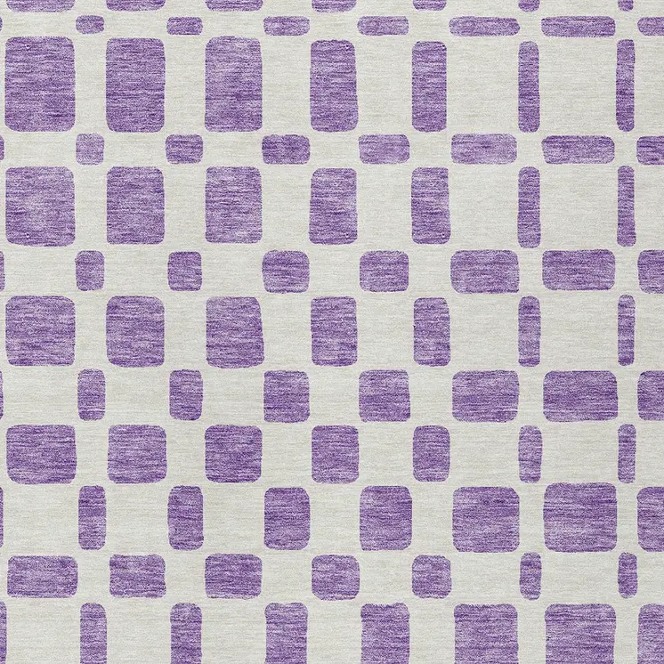 3' X 5' Purple And Ivory Geometric Washable Indoor Outdoor Area Rug
