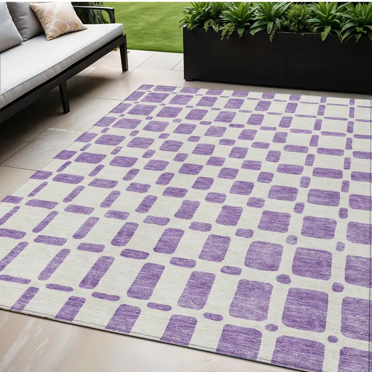 5' X 8' Purple And Ivory Geometric Washable Indoor Outdoor Area Rug