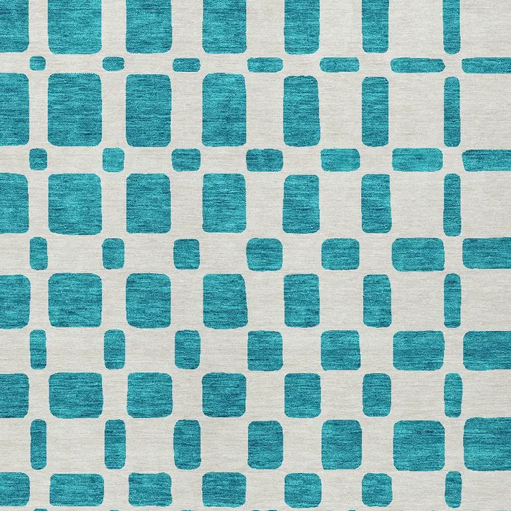 9' X 12' Teal Blue And Ivory Geometric Washable Indoor Outdoor Area Rug