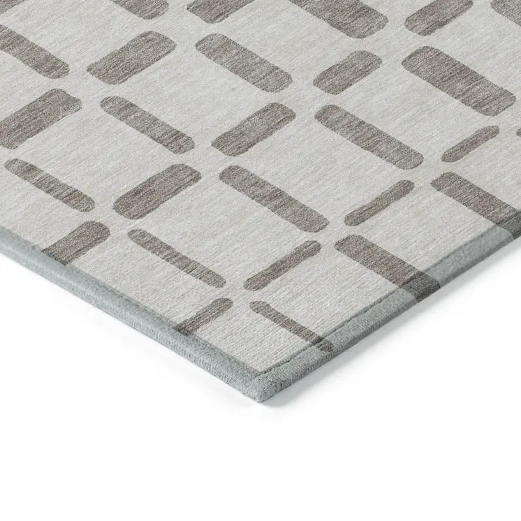 3' X 5' Taupe And Beige Geometric Washable Indoor Outdoor Area Rug