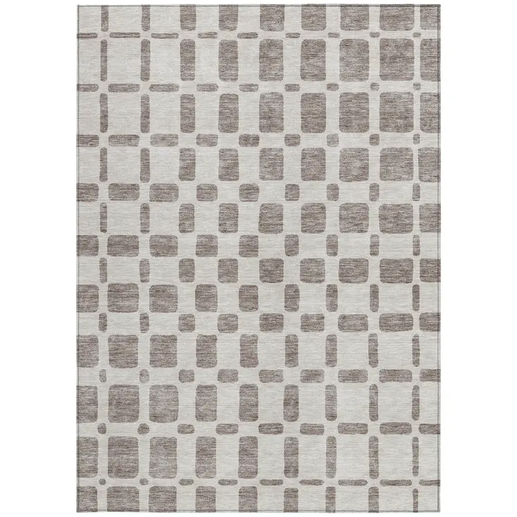 5' X 8' Taupe And Beige Geometric Washable Indoor Outdoor Area Rug