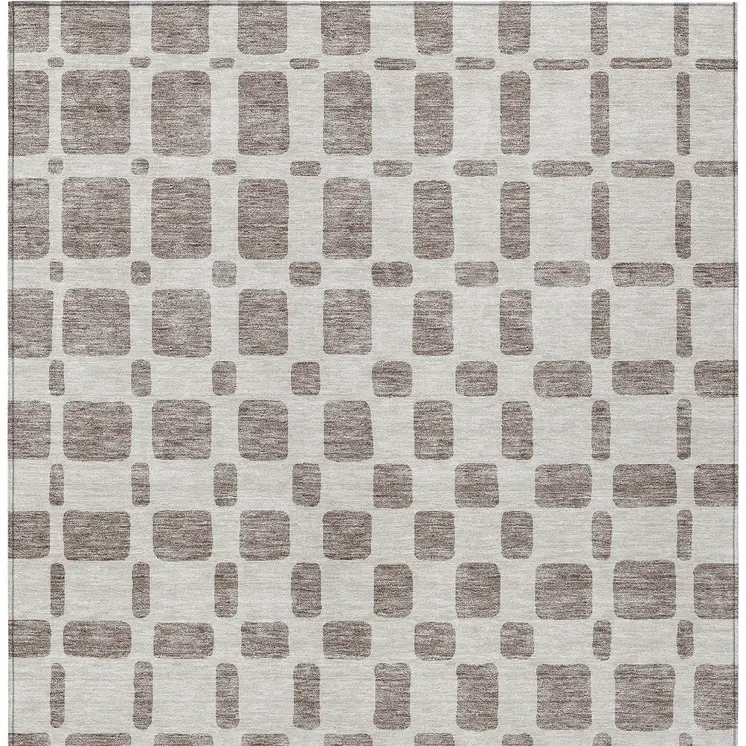 5' X 8' Taupe And Beige Geometric Washable Indoor Outdoor Area Rug