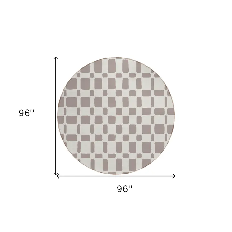 8' Taupe And Beige Round Geometric Washable Indoor Outdoor Area Rug