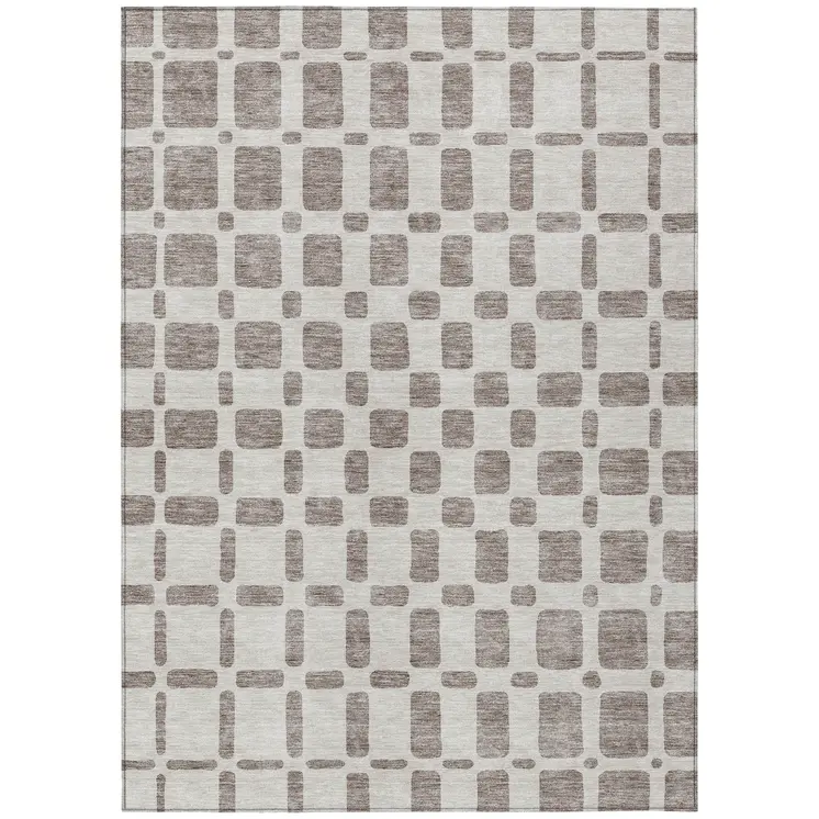 10' X 14' Taupe And Beige Geometric Washable Indoor Outdoor Area Rug