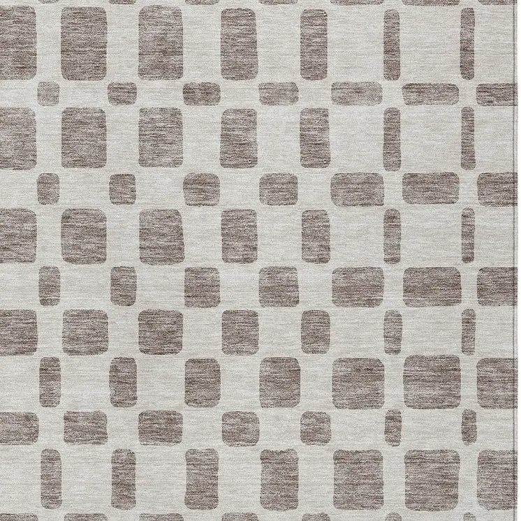 10' X 14' Taupe And Beige Geometric Washable Indoor Outdoor Area Rug