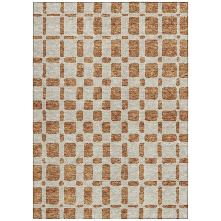 3' X 5' Terra Cotta And Beige Geometric Washable Indoor Outdoor Area Rug