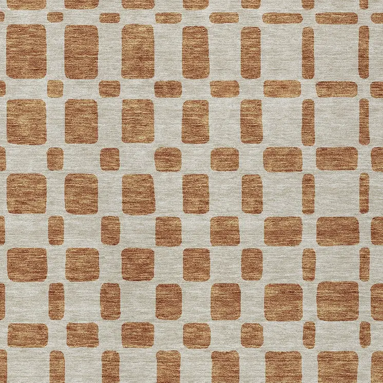 5' X 8' Terra Cotta And Beige Geometric Washable Indoor Outdoor Area Rug