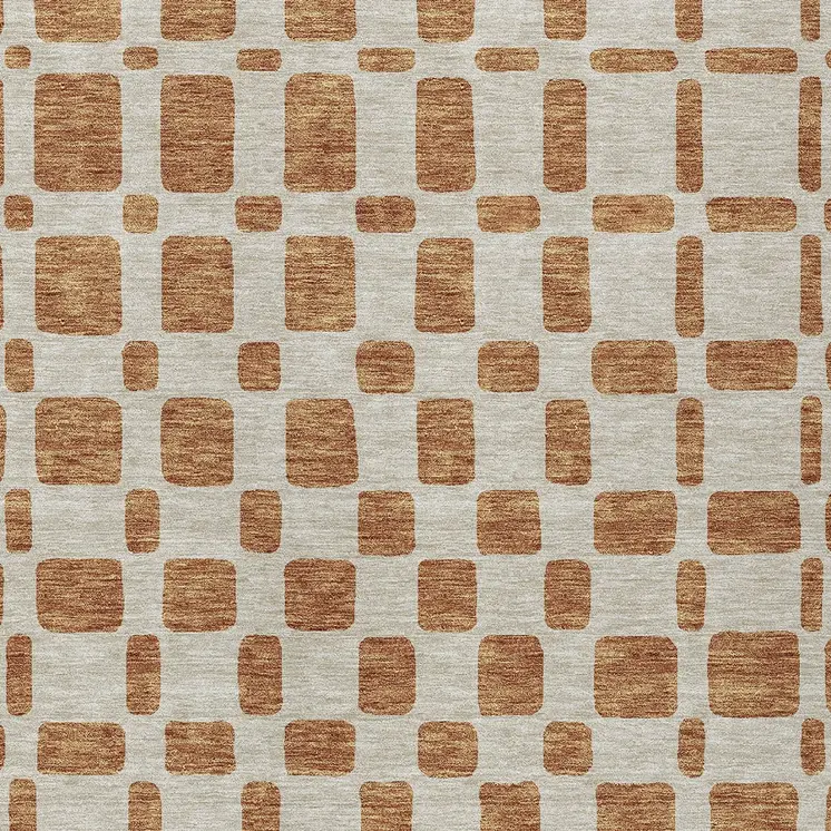 9' X 12' Terra Cotta And Beige Geometric Washable Indoor Outdoor Area Rug