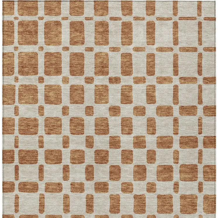 10' X 14' Terra Cotta And Beige Geometric Washable Indoor Outdoor Area Rug