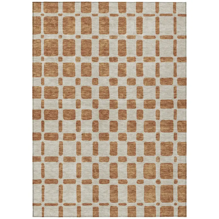 10' X 14' Terra Cotta And Beige Geometric Washable Indoor Outdoor Area Rug