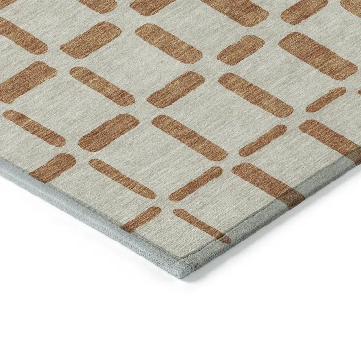 10' X 14' Terra Cotta And Beige Geometric Washable Indoor Outdoor Area Rug