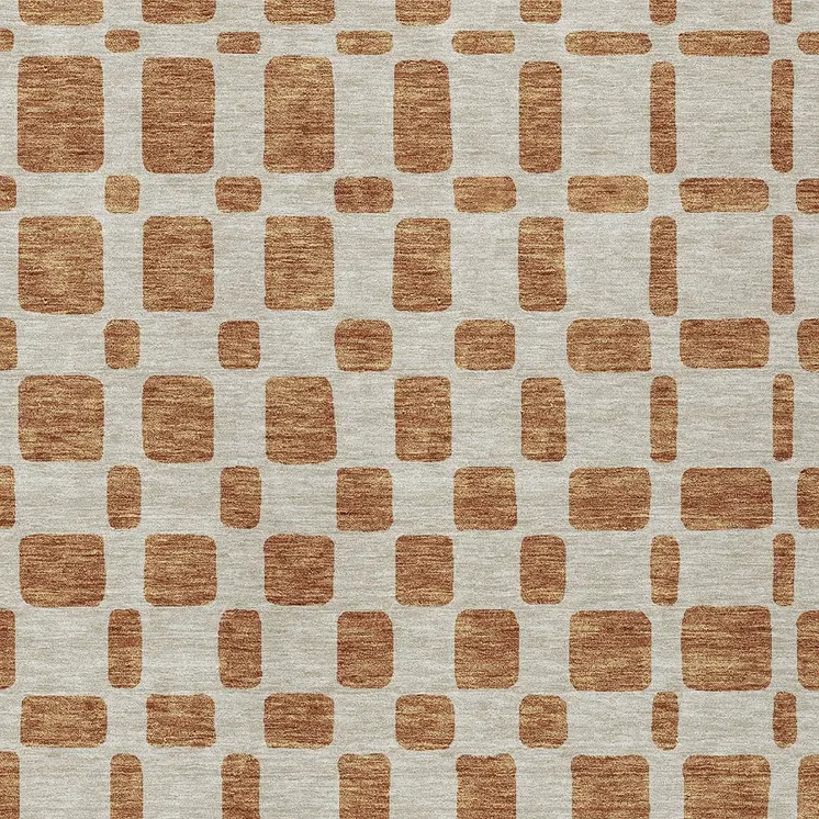 10' X 14' Terra Cotta And Beige Geometric Washable Indoor Outdoor Area Rug