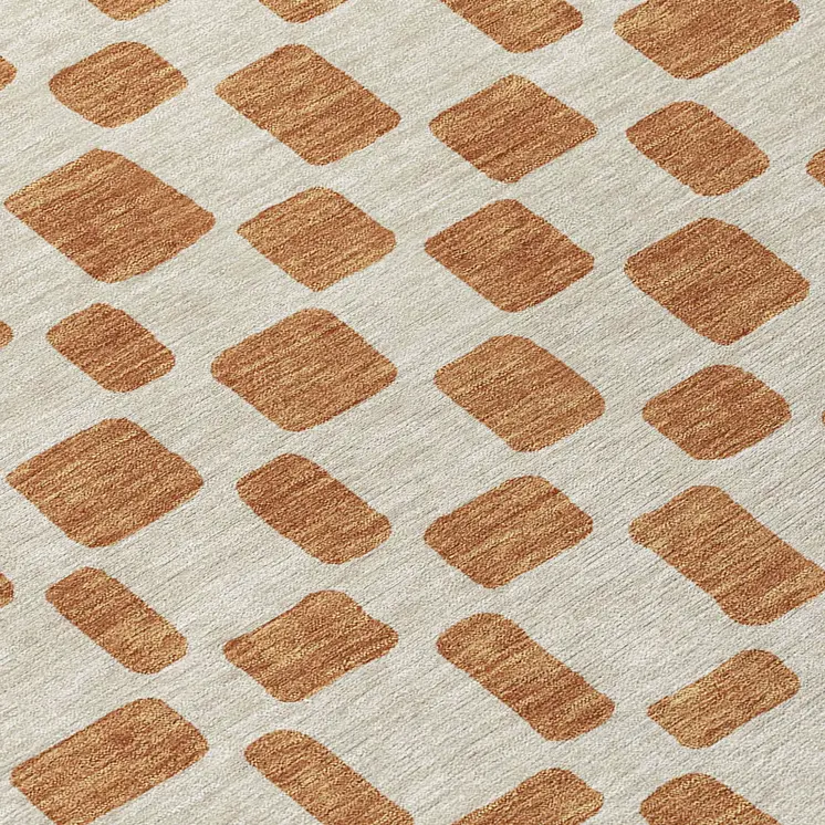 10' X 14' Terra Cotta And Beige Geometric Washable Indoor Outdoor Area Rug