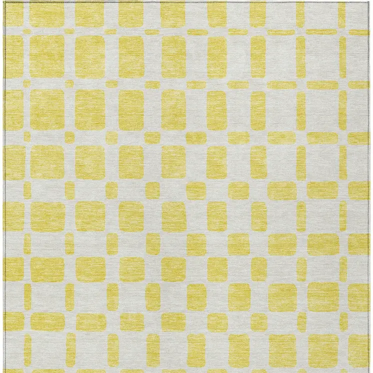 5' X 8' Yellow And Gray Geometric Washable Indoor Outdoor Area Rug