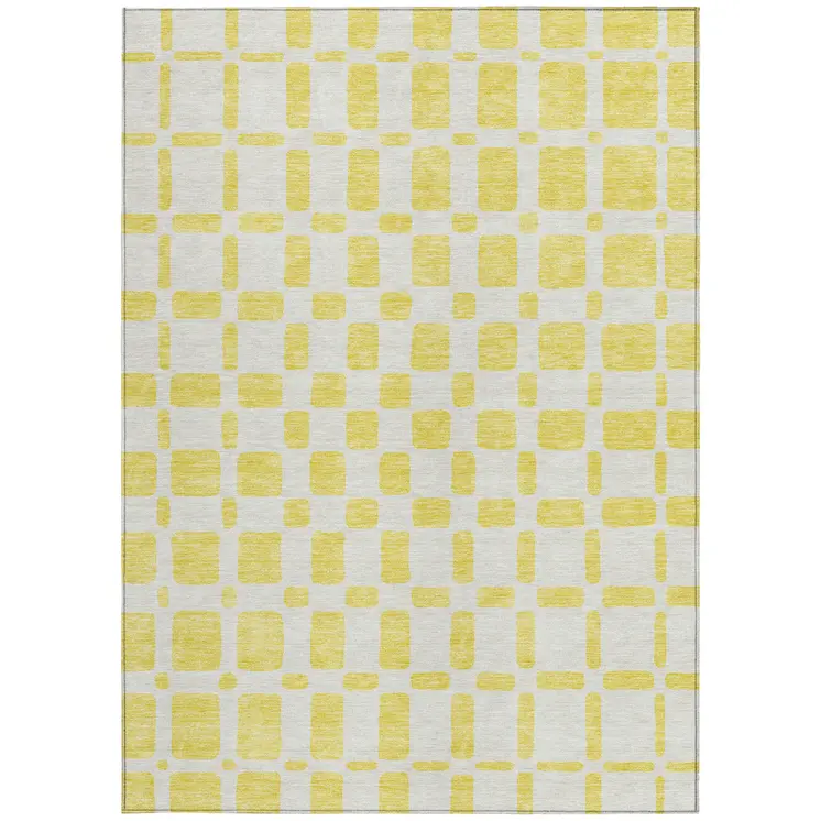 8' X 10' Yellow And Gray Geometric Washable Indoor Outdoor Area Rug