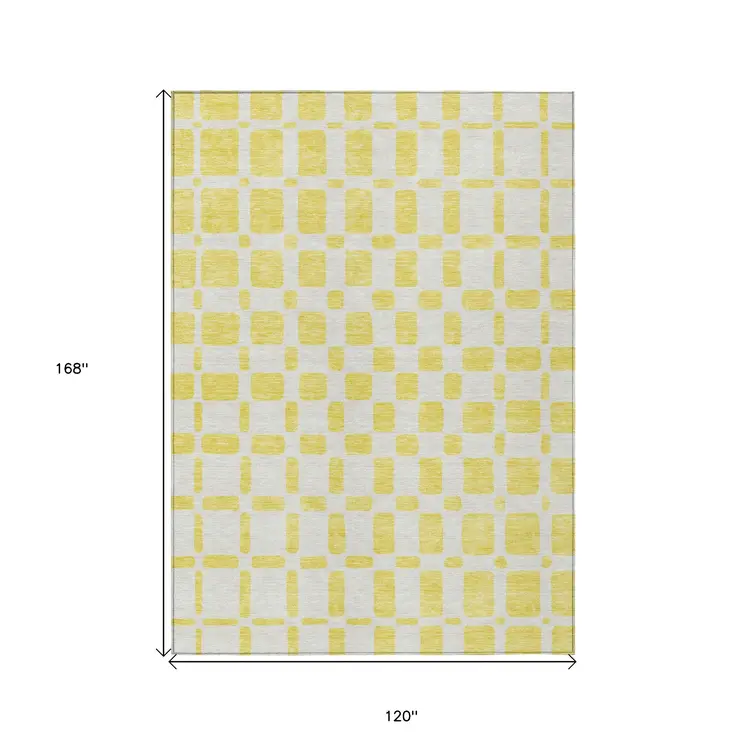 10' X 14' Yellow And Gray Geometric Washable Indoor Outdoor Area Rug