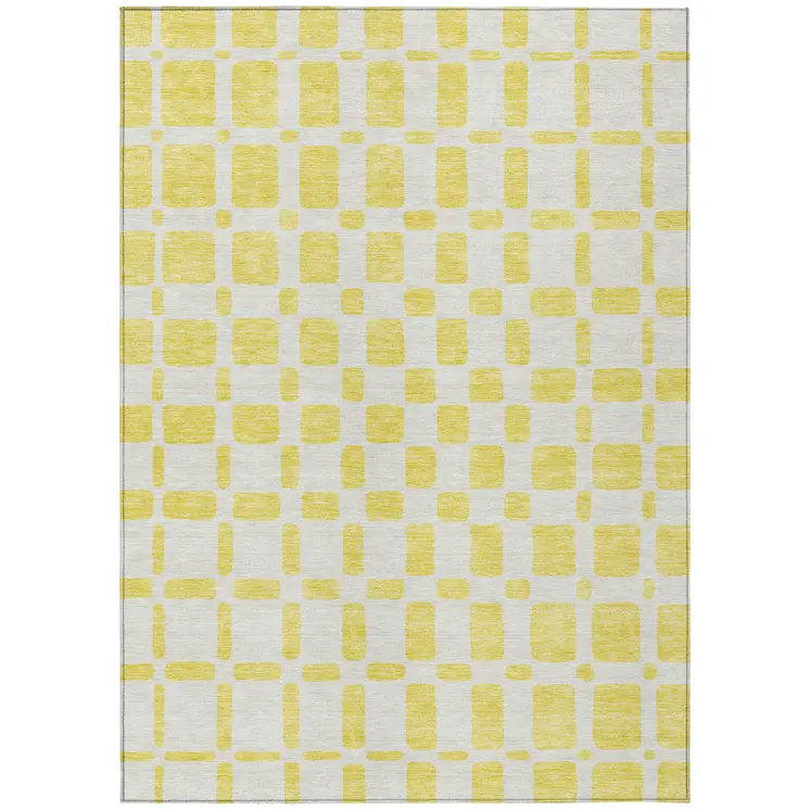 10' X 14' Yellow And Gray Geometric Washable Indoor Outdoor Area Rug