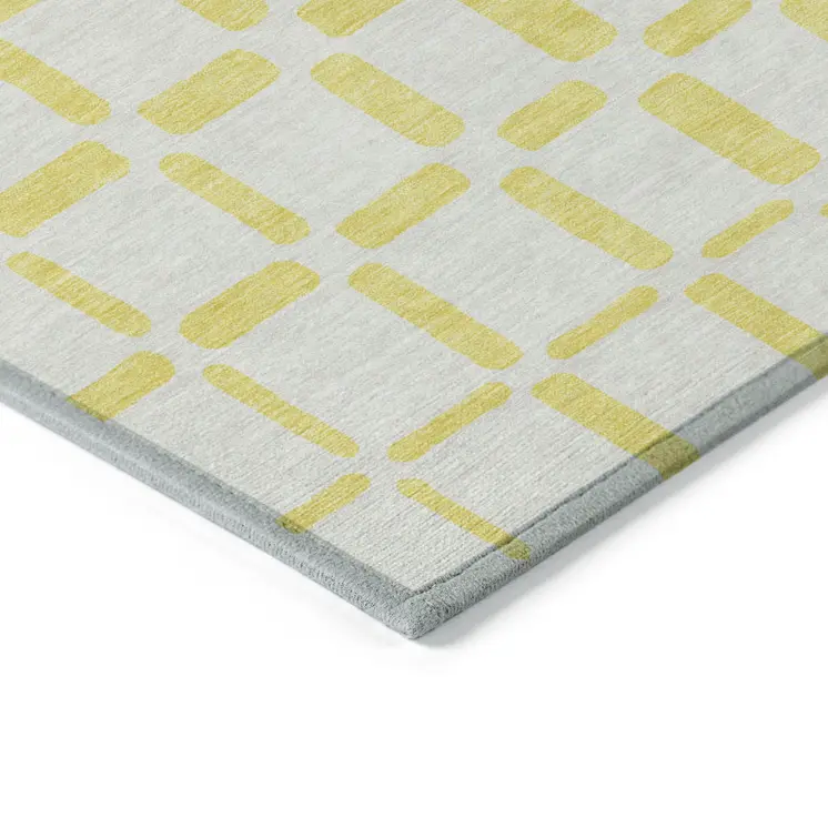 10' X 14' Yellow And Gray Geometric Washable Indoor Outdoor Area Rug