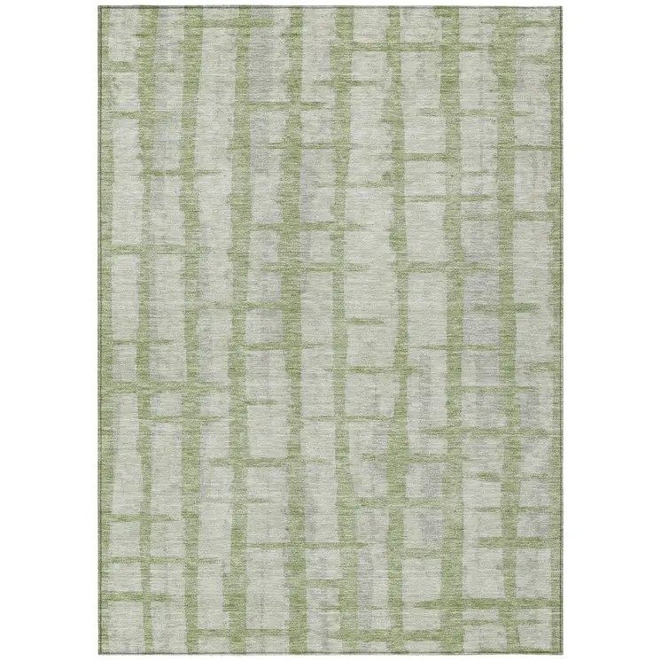 3' X 5' Artichoke Green And Gray Striped Washable Indoor Outdoor Area Rug