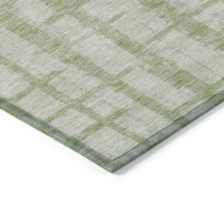 3' X 5' Artichoke Green And Gray Striped Washable Indoor Outdoor Area Rug