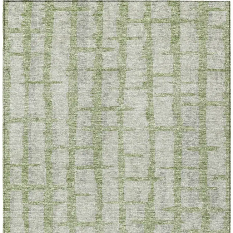 5' X 8' Artichoke Green And Gray Striped Washable Indoor Outdoor Area Rug