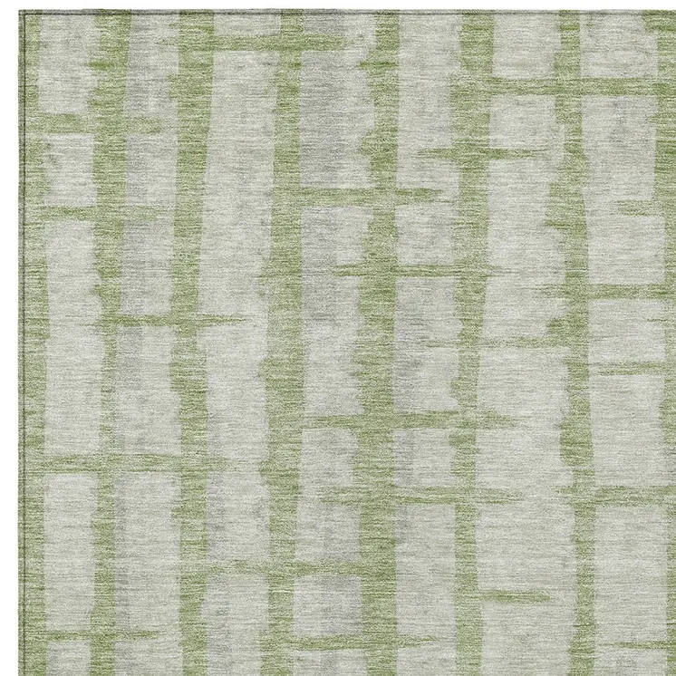 5' X 8' Artichoke Green And Gray Striped Washable Indoor Outdoor Area Rug
