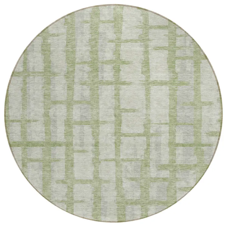 8' Artichoke Green And Gray Round Striped Washable Indoor Outdoor Area Rug