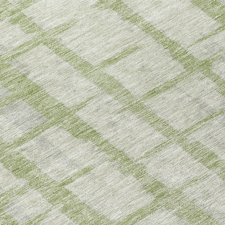 8' Artichoke Green And Gray Round Striped Washable Indoor Outdoor Area Rug