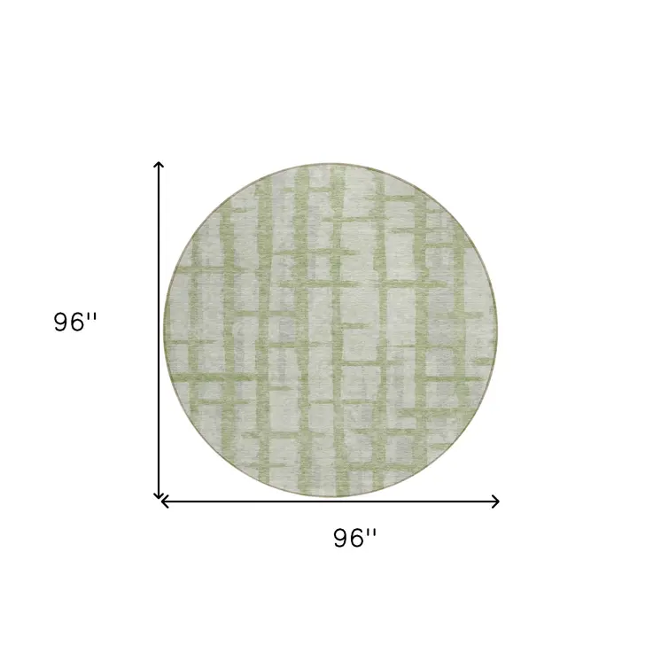 8' Artichoke Green And Gray Round Striped Washable Indoor Outdoor Area Rug