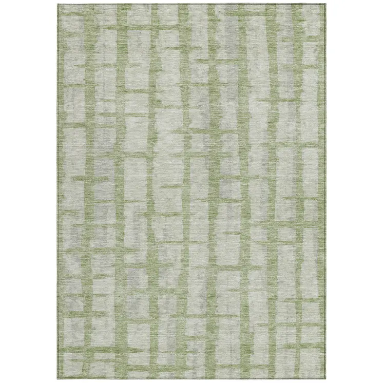 8' X 10' Artichoke Green And Gray Striped Washable Indoor Outdoor Area Rug