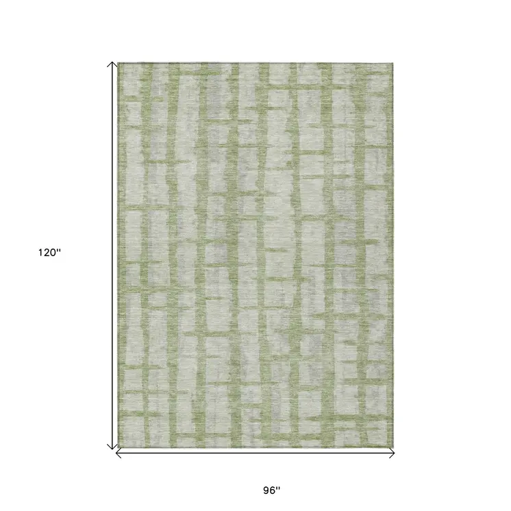8' X 10' Artichoke Green And Gray Striped Washable Indoor Outdoor Area Rug