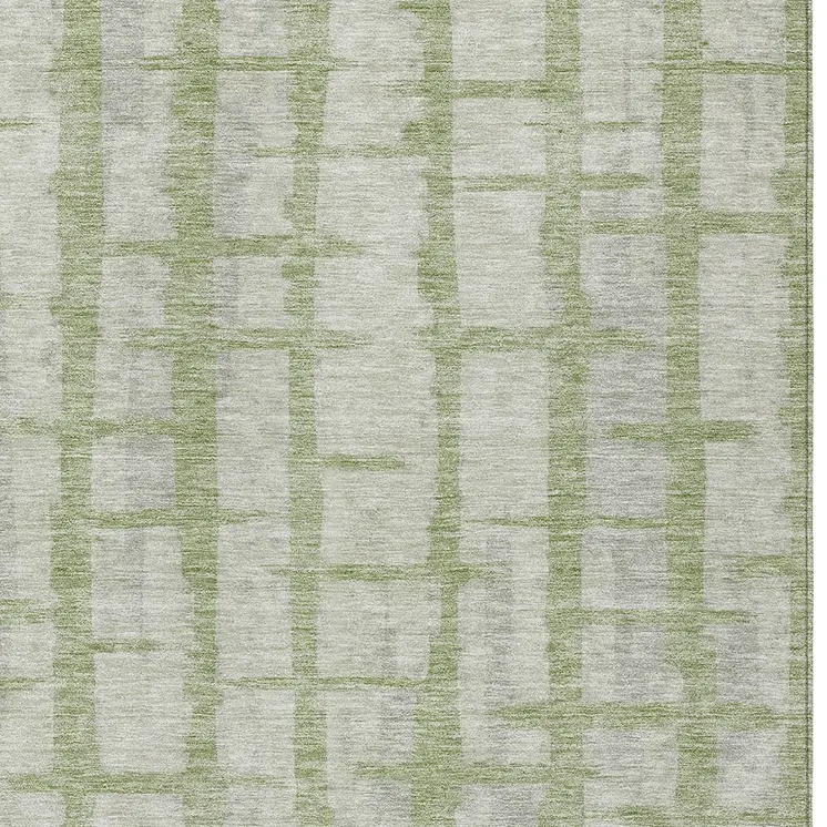 8' X 10' Artichoke Green And Gray Striped Washable Indoor Outdoor Area Rug