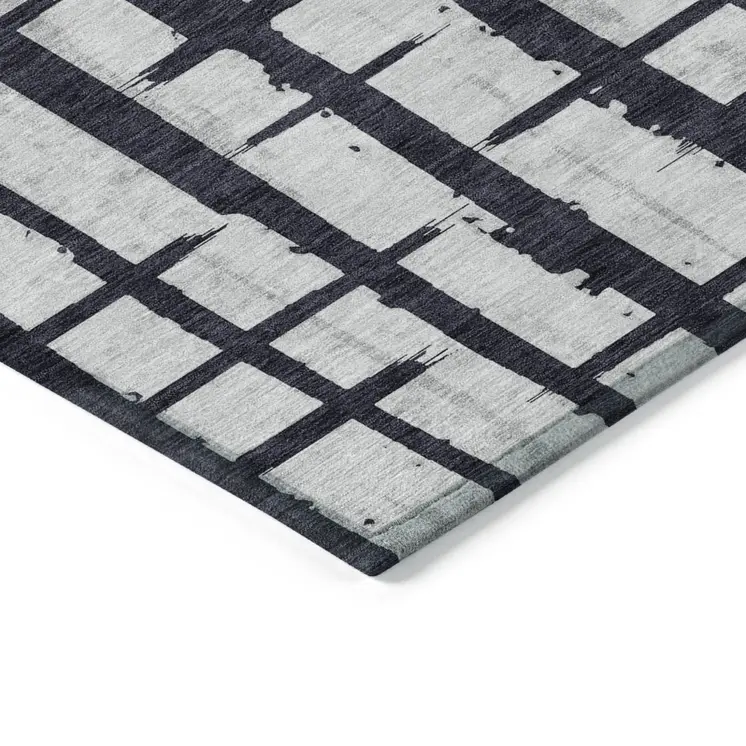 5' X 8' Black Beige And Gray Striped Washable Indoor Outdoor Area Rug