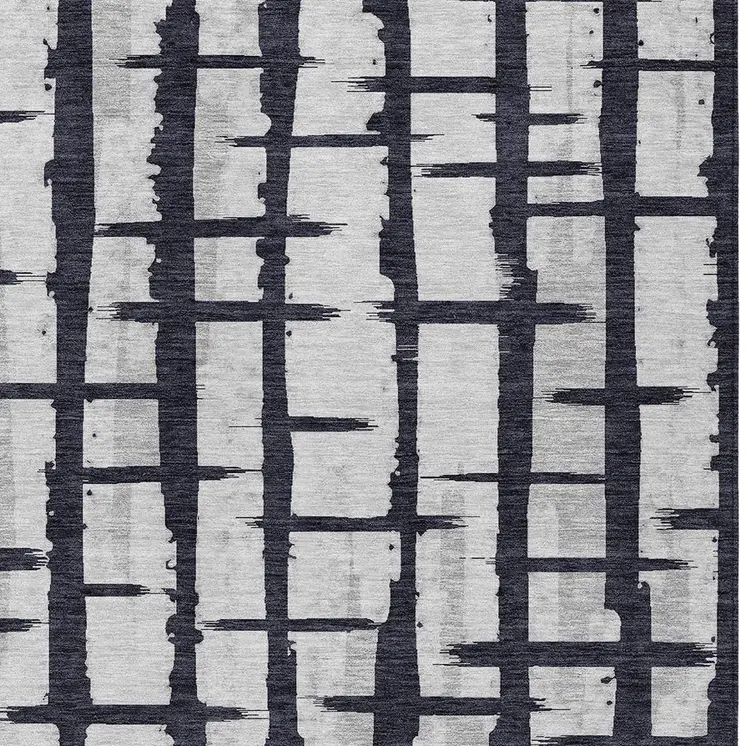 5' X 8' Black Beige And Gray Striped Washable Indoor Outdoor Area Rug