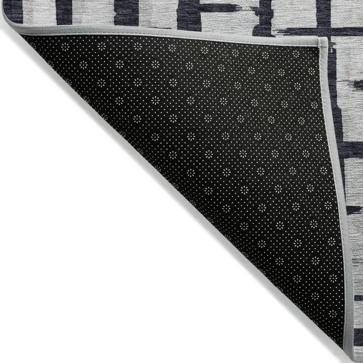 8' X 10' Black Beige And Gray Striped Washable Indoor Outdoor Area Rug