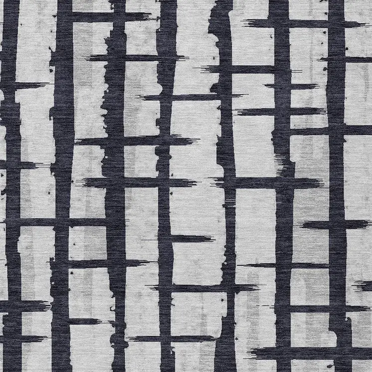 8' X 10' Black Beige And Gray Striped Washable Indoor Outdoor Area Rug