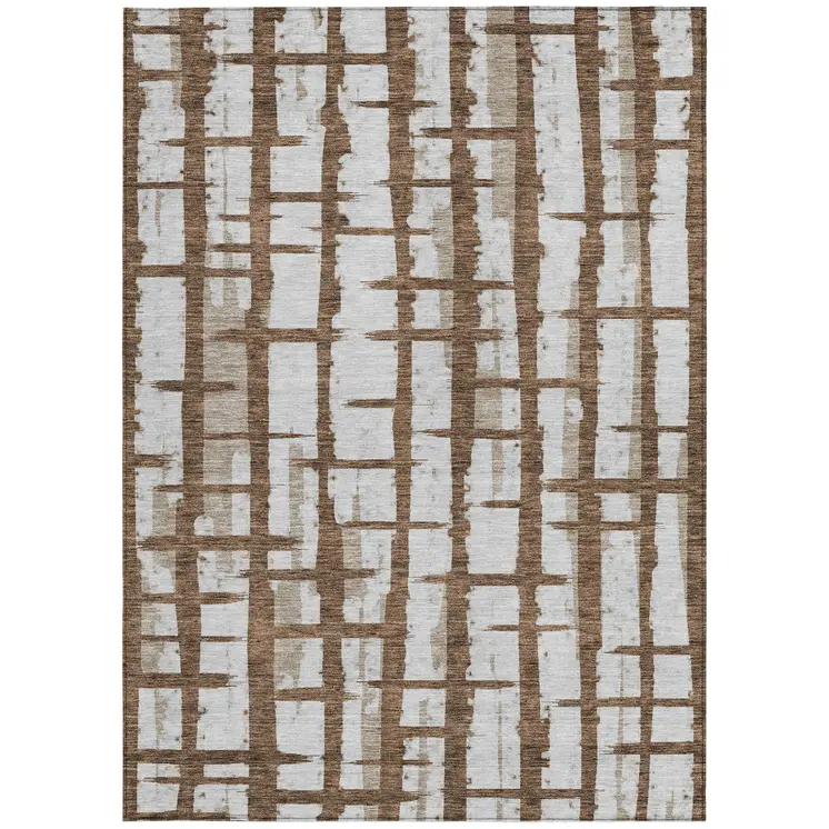 8' X 10' Chocolate And Beige Striped Washable Indoor Outdoor Area Rug