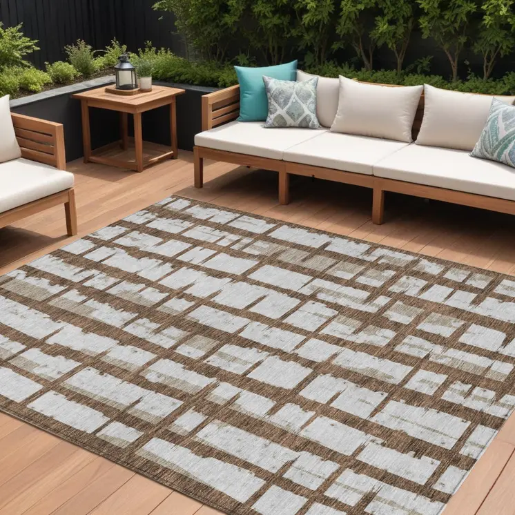 10' X 14' Chocolate And Beige Striped Washable Indoor Outdoor Area Rug