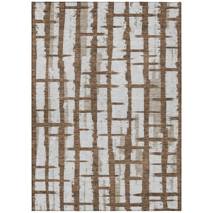 10' X 14' Chocolate And Beige Striped Washable Indoor Outdoor Area Rug