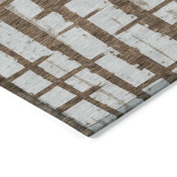 10' X 14' Chocolate And Beige Striped Washable Indoor Outdoor Area Rug